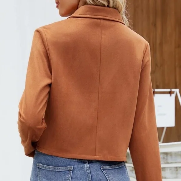 Rust Brown Vegan Suede Moto Biker Jacket - Picture 4 of 4